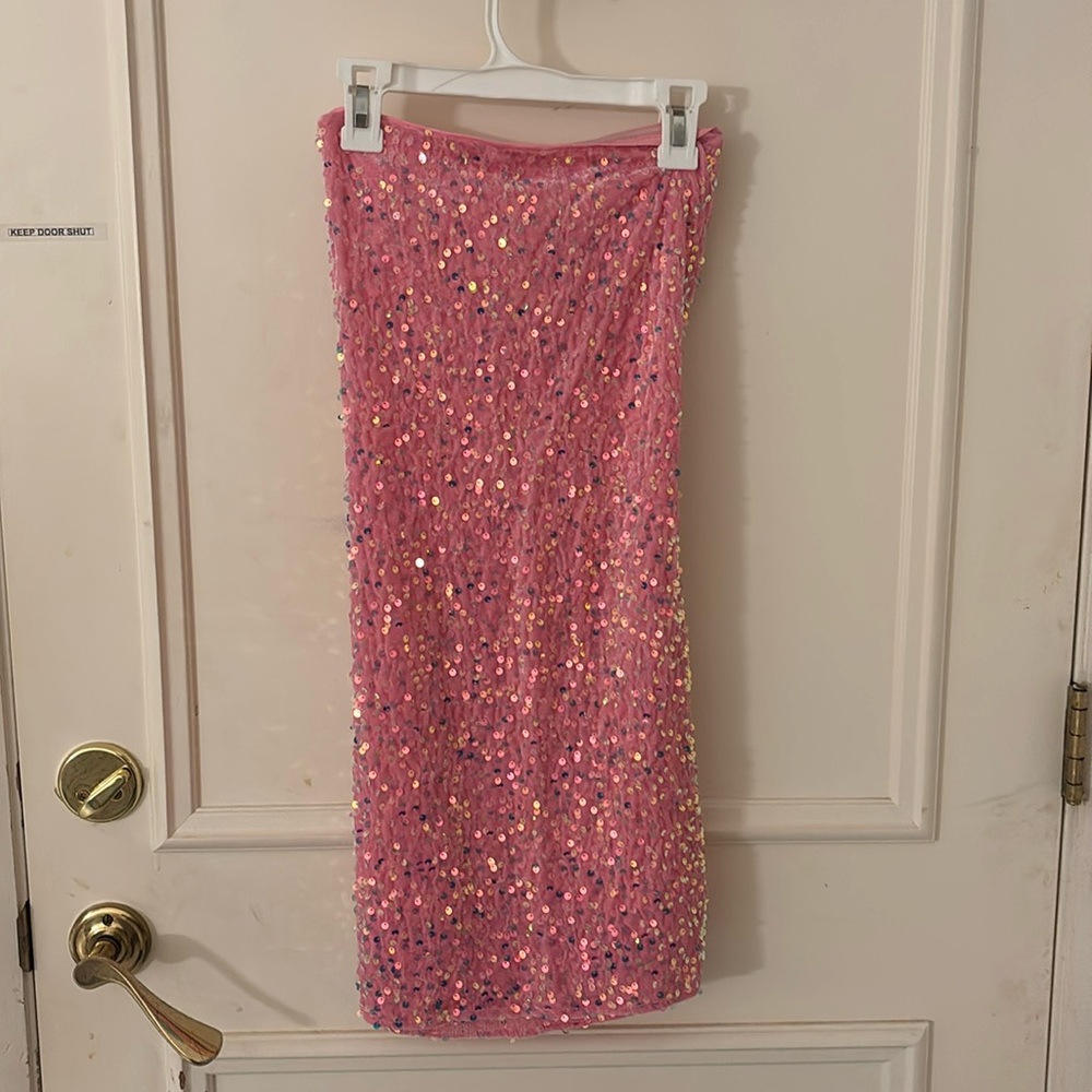 sofie pink sequin strapless mini dresss